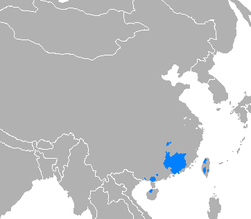 langues en Chine : localisation du dialecte Hakka en Chine