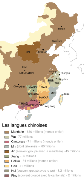 langues en Chine :  carte des langues chinoises